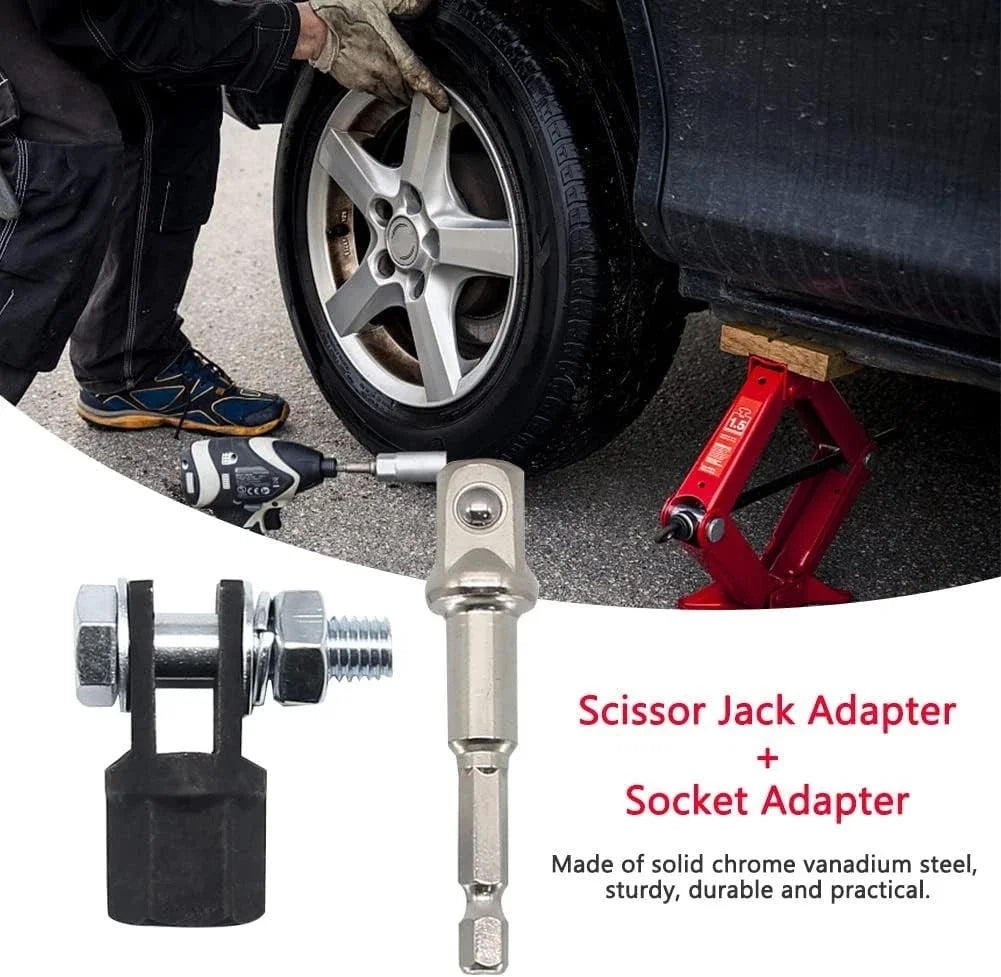 1/2 Inch Universal Scissor Jack Adapter Chrome Vanadium Steel Wrench Socket Auto Drill Connection Tool