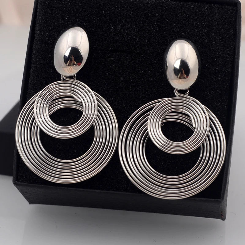 Big Round Statement Drop Earrings for Women Zinc Alloy