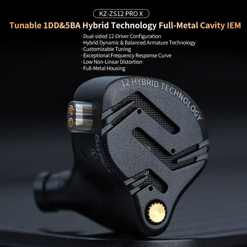 KZ ZS12 PRO X Metal Earphones 1DD+5BA Hybrid HIFI Bass In Ear Monitor Headphones Music close-up view
