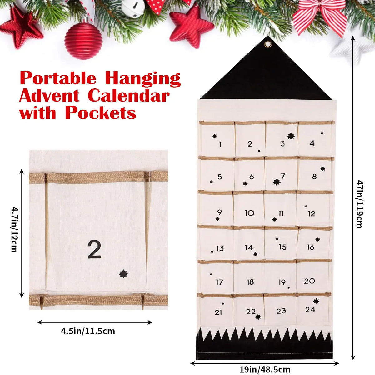 Christmas Advent Calendar with 24 Pockets Canvas Wall Hanging Countdown