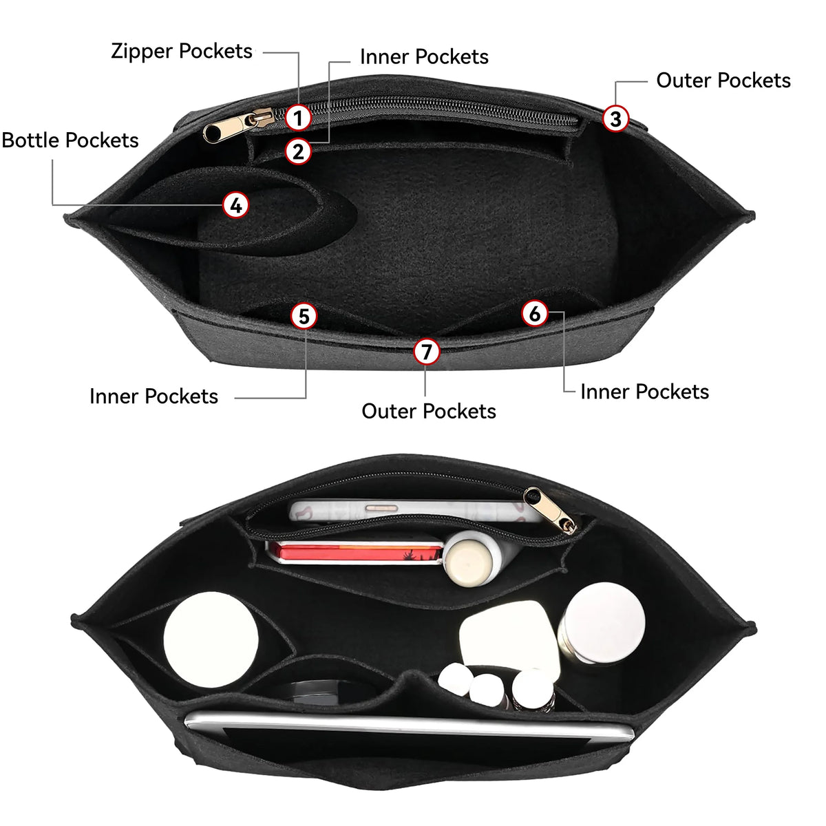 Felt Insert Bag Fits For Longchamp Handbag Liner Bag Felt Cloth Makeup Bag Support Tr alternate view