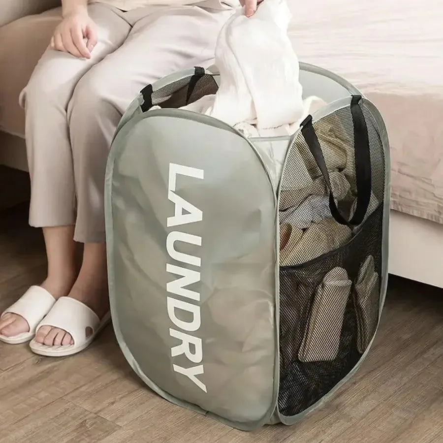 Mesh Pop-Up Laundry Basket, Foldable Dirty Clothes Storage Basket, Large Capacity detail view