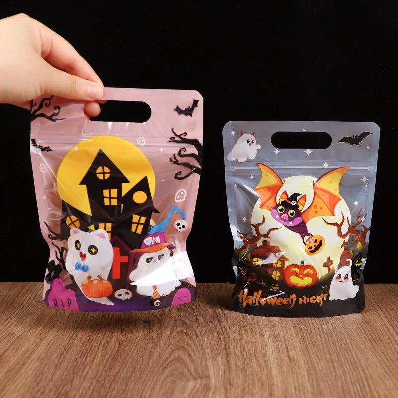 50/10pcs Halloween Cookies Candy Bags Pumpkin Ghost Self Sealing Gift Bag Kids Trick or Treat Favors Halloween Party Supplies