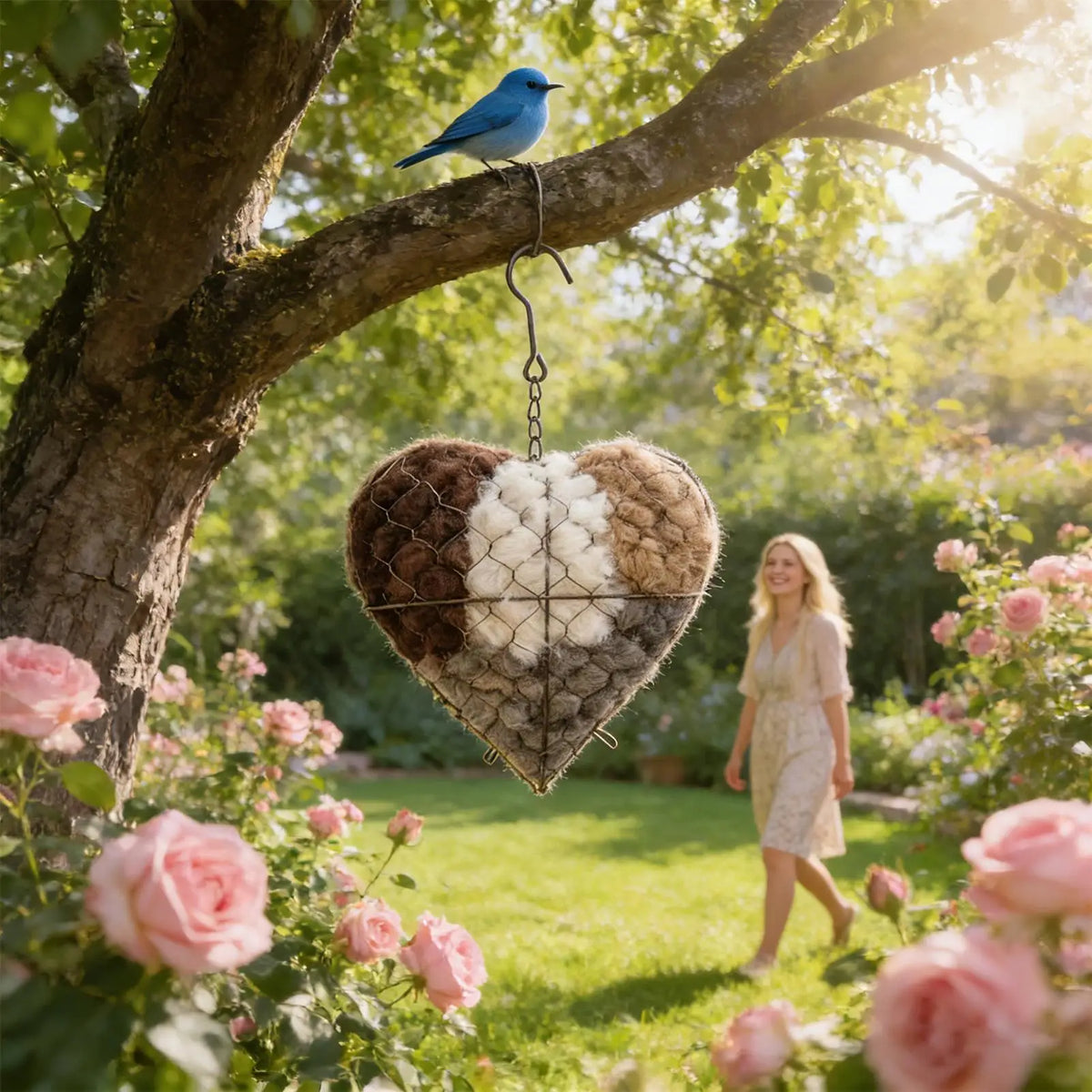 Bird Nesting Heart Refillable Hangable Outdoor Holder Fiber Bird Nesting Material for Parakeet Hummingbird Cockatiel Canary