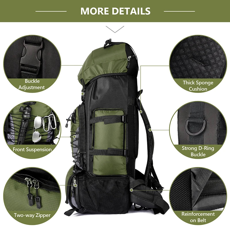 90L Camping Backpack Nylon Hiking Trekking Rucksack