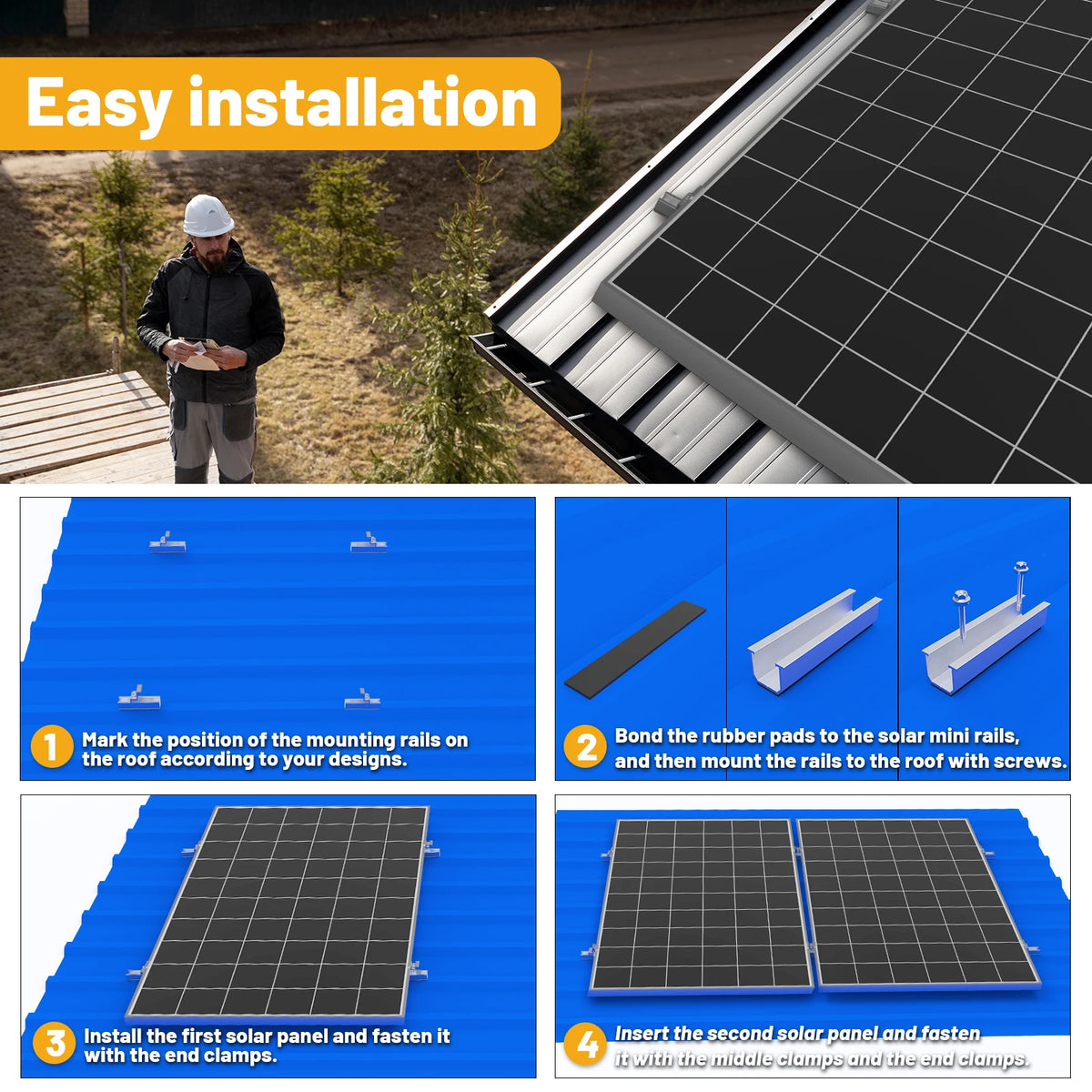 Solar Panel Mount Bracket Kit 120mm Mini Rails for Shingle, Slate, Wood