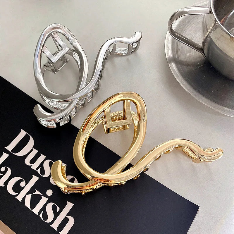 Korea Punk Metal Gold Silver Oval Hair Claw Clips For Women Trendy Large Geometric Crab Catches Clamp Girls Jewelry Accessories