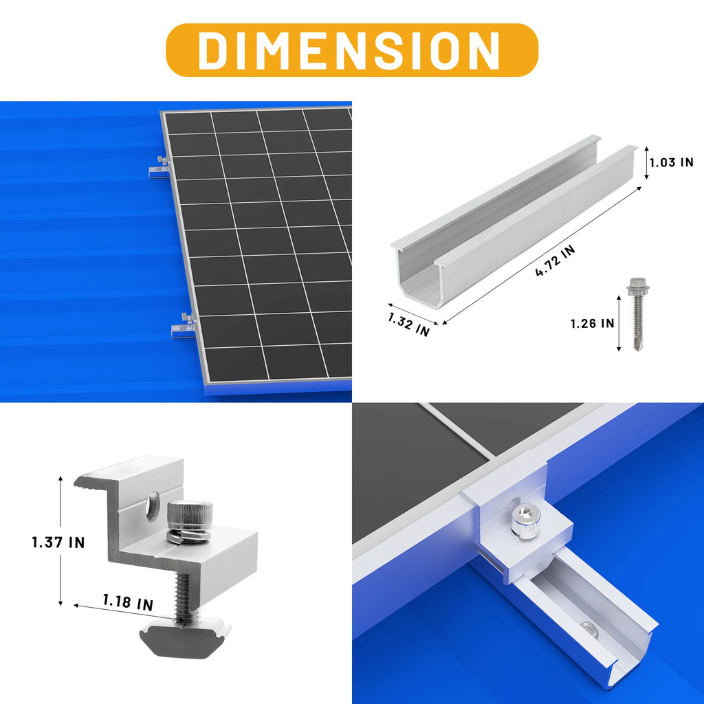 Solar Panel Mount Bracket Kit 120mm Mini Rails for Shingle, Slate, Wood