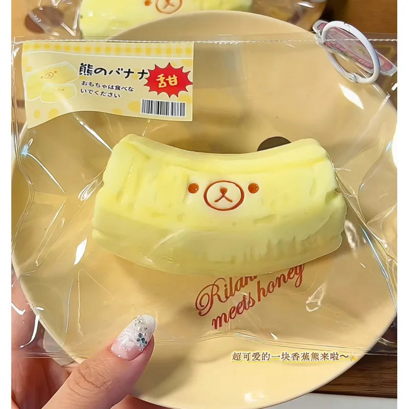 1Pc Handmade Squishy with Butter Texture - Banana Bear Shaped to Relieve Stress - Food Grade Silicone S