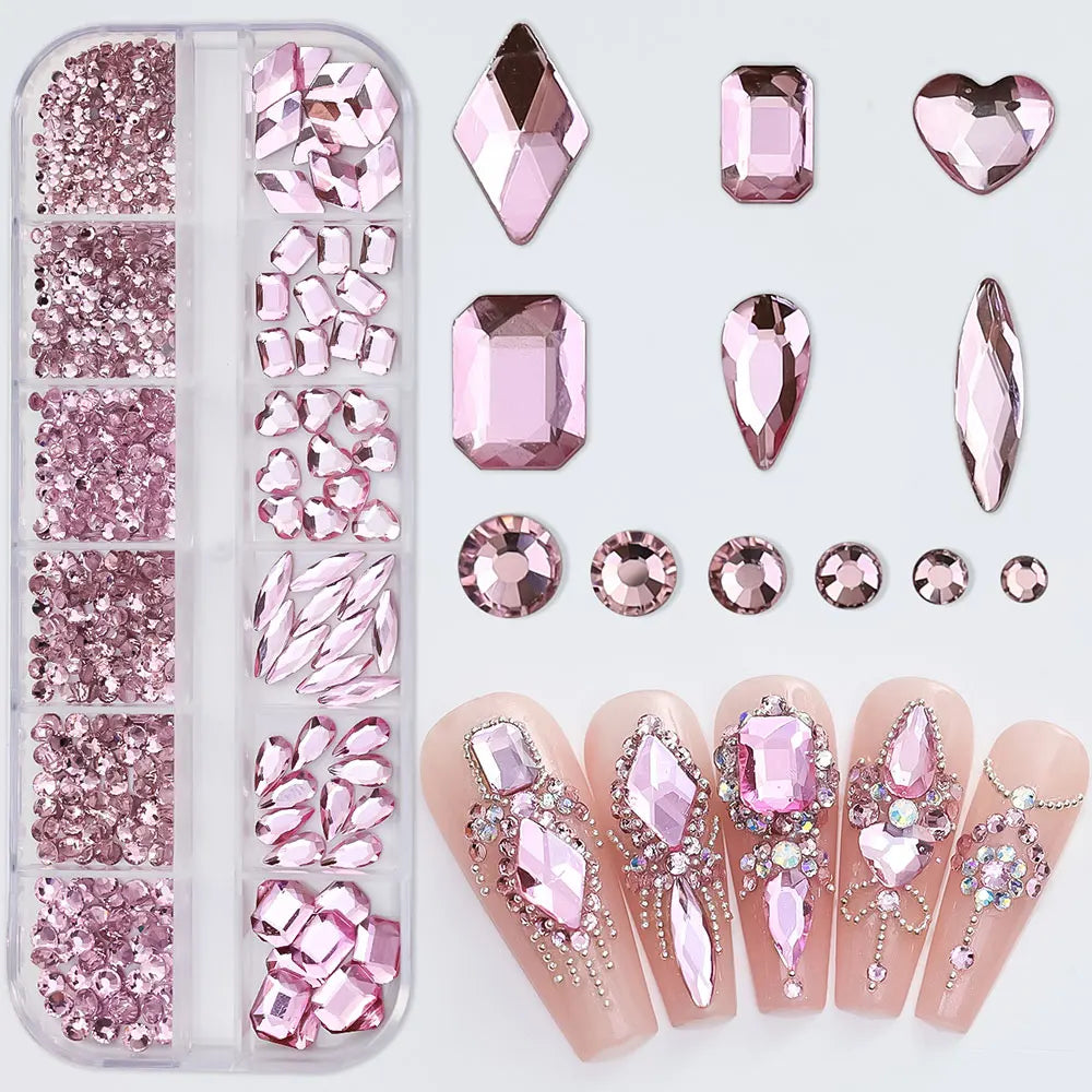 Half Round White Pearl Nail Beads 12 Grids Kit