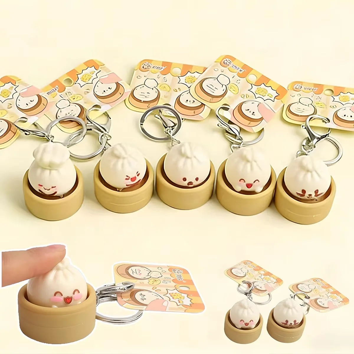 Cute Steamed Bun Squeeze Keychain Realistic Dimsum Design Soft Slow Rebound Decompression Fidget Stress Relief Toy