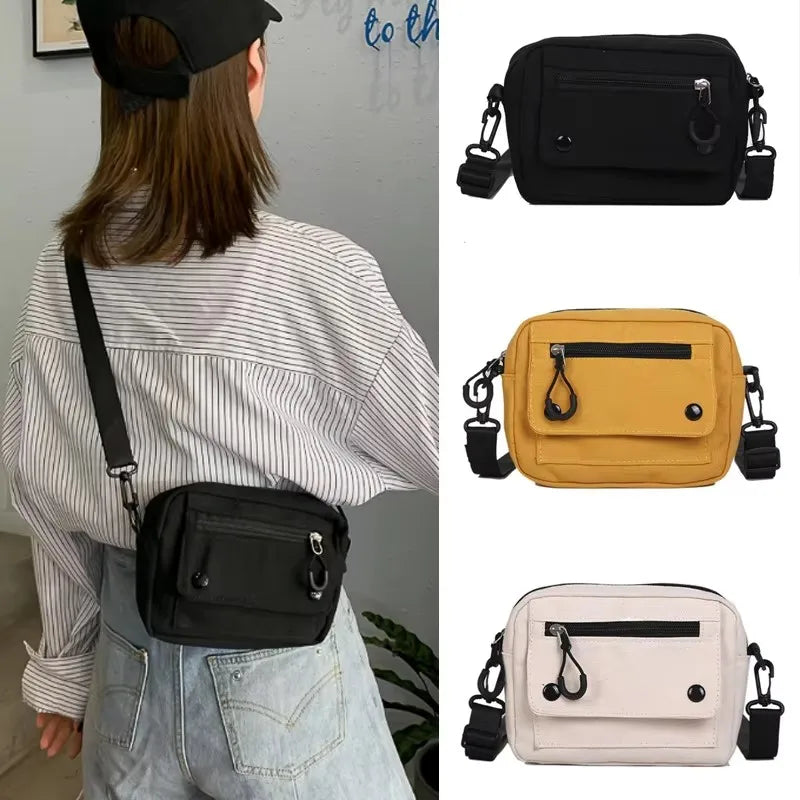 Minimalist Canvas Crossbody Sling Bag, Casual Multi-Pocket Shoulder Bag, Lightweight Everyday Purse for Women & Teens