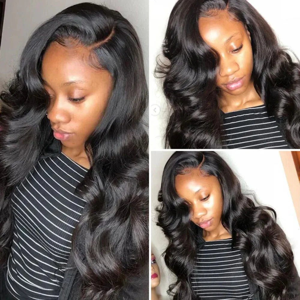 Body Wave Lace Front Wig Human Hair 250 Density Pre Plucked Glueless Black