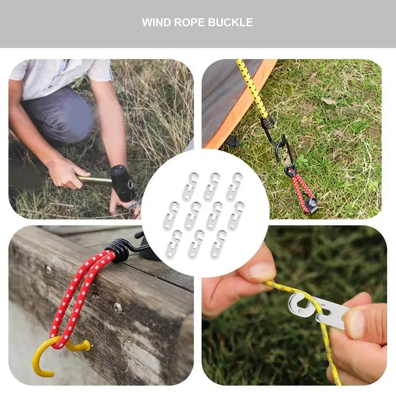 10 Pack Aluminum Alloy S Type Camping Tent Rope Tensioner Kit
