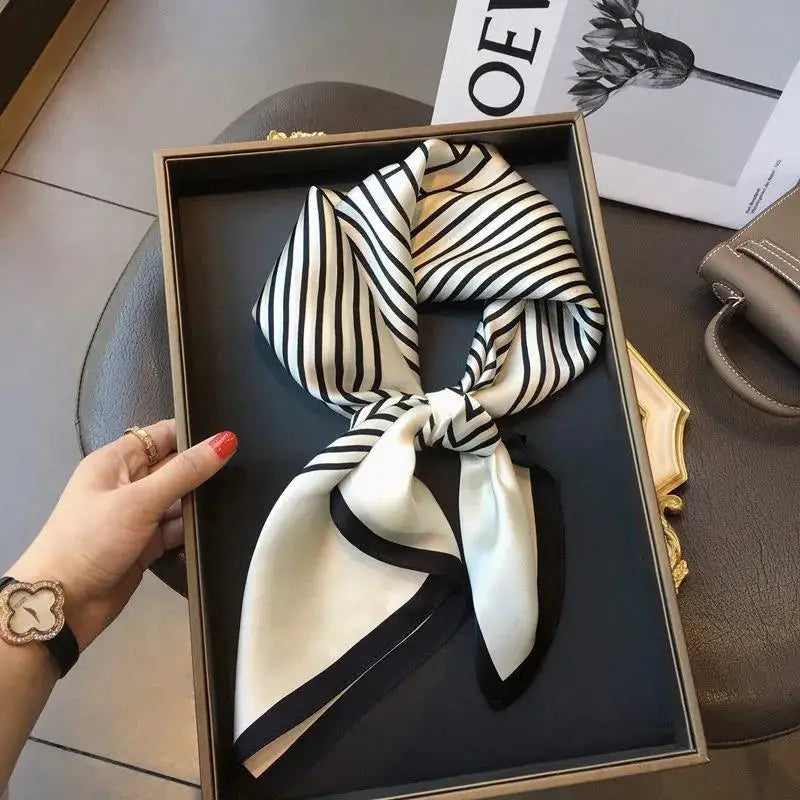 Women Korean Version of Simple Stripes Brocade Forging 70cm Small Square Scarf Scarf alternate view