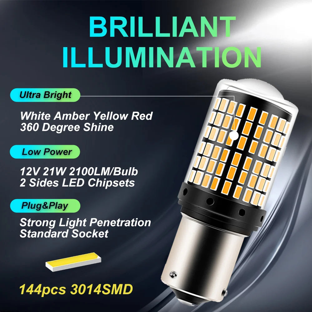 2pcs 1156 BA15S P21W BAU15S PY21W T20 7440 W21W 7443 T25 3157 1157 P21/5W W21/5W LED Bulbs 144smd Led Lamp Turn Signal Light