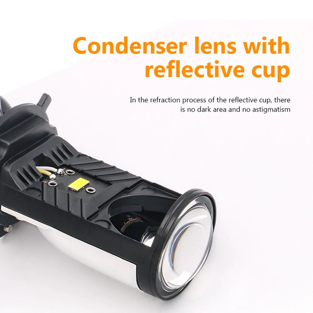 H4 LED Headlight Bulbs 6000K Hi Lo Beam Mini Projector Lens