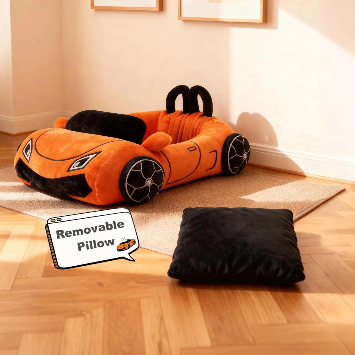 Supercar Cat Bed Coral Fleece Pet Mat with Pillow 17 x 15 Inch