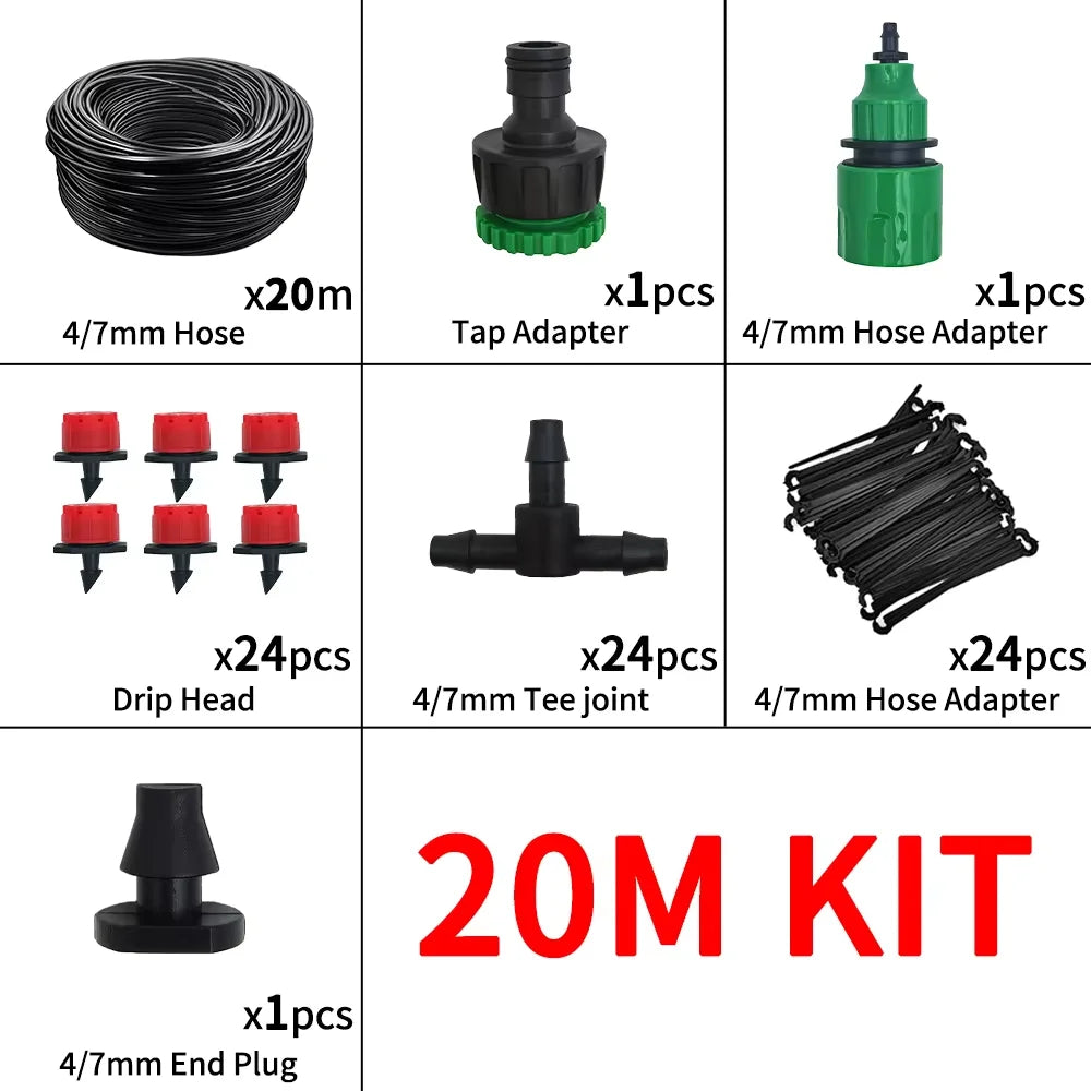 Automatic Watering Garden Hose Micro Drip Kit Adjustable Nozzle