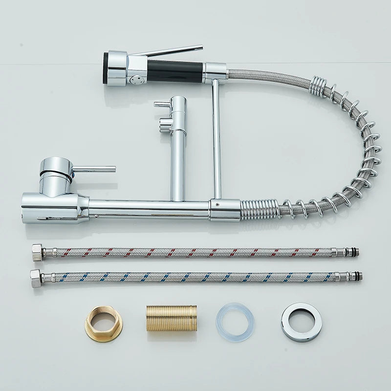 Chrome Pull Down Kitchen Faucet Single Handle Deck Mounted