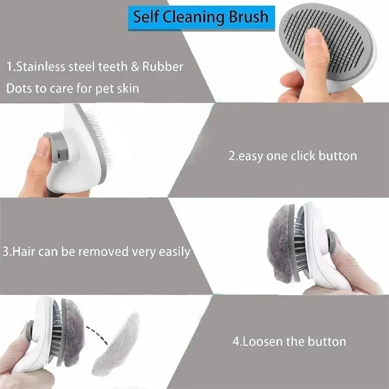 Pet Brush Comb Self Cleaning Hair Remover for Dogs Cats additional angle
