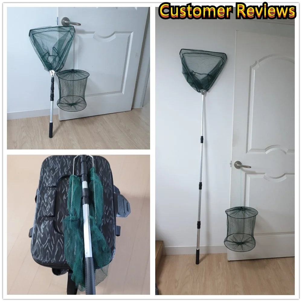 Telescopic Landing Net Folding Fishing Pole Extending Fly Carp Sea Mesh