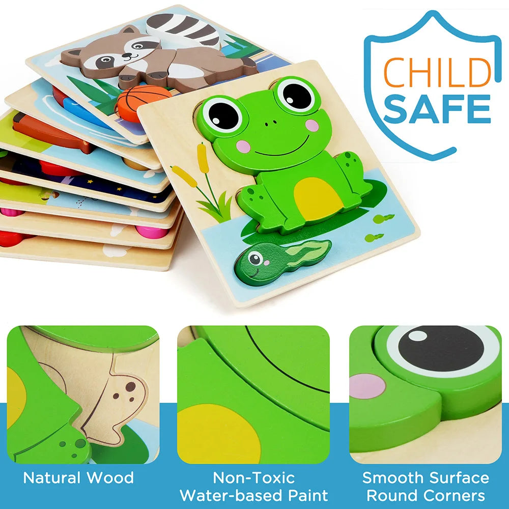 8 Pack Animal Wooden Puzzles Toys For Toddlers