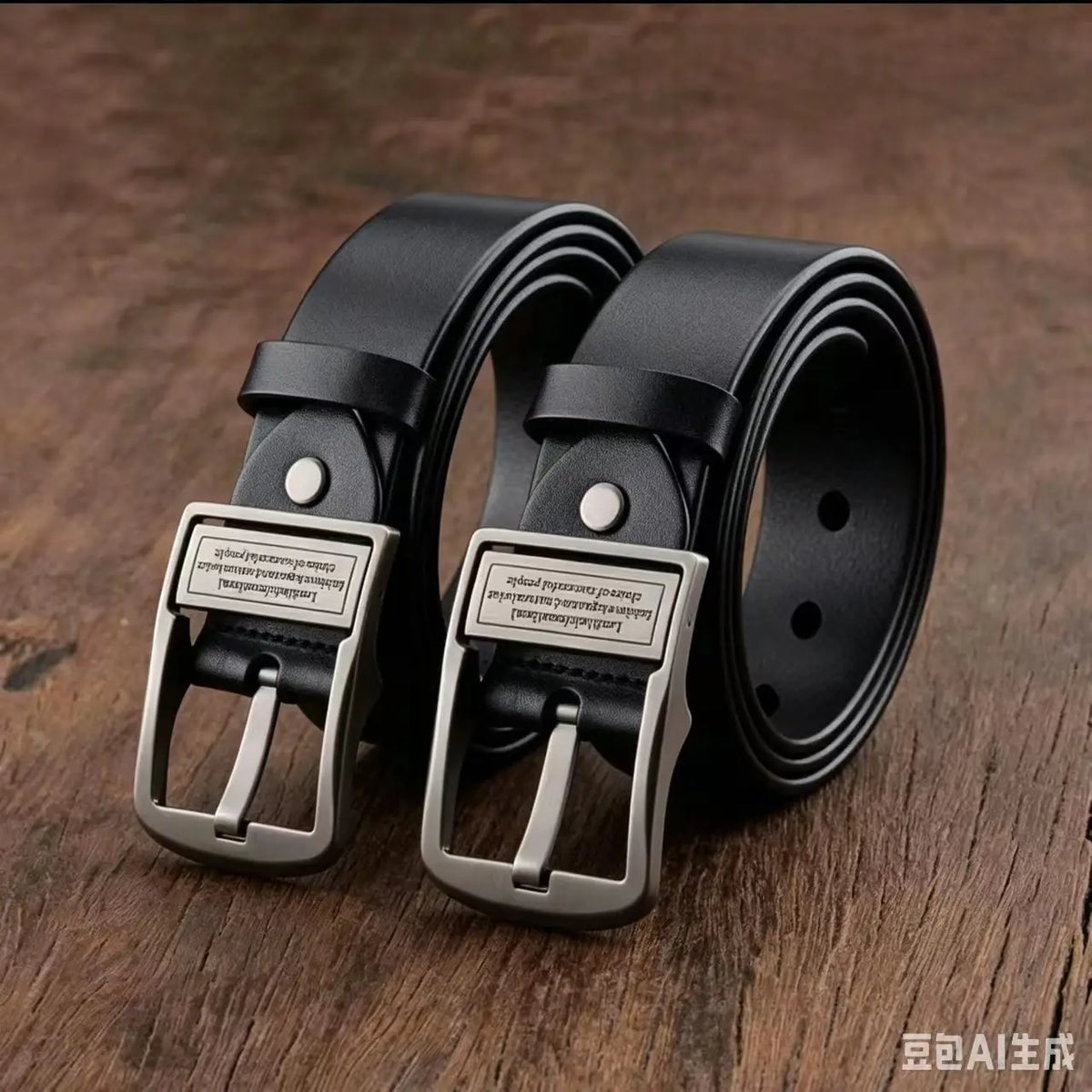 2PC Leather Men's Belt Metal Alloy Pin Buckle close-up view