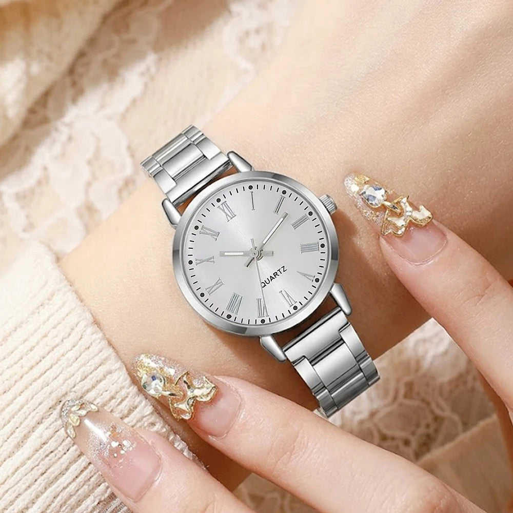 4Pcs/Set Unisex Jewelry Watches Women's Wristwatch Accessories Silver Trendy Fashion lifestyle view