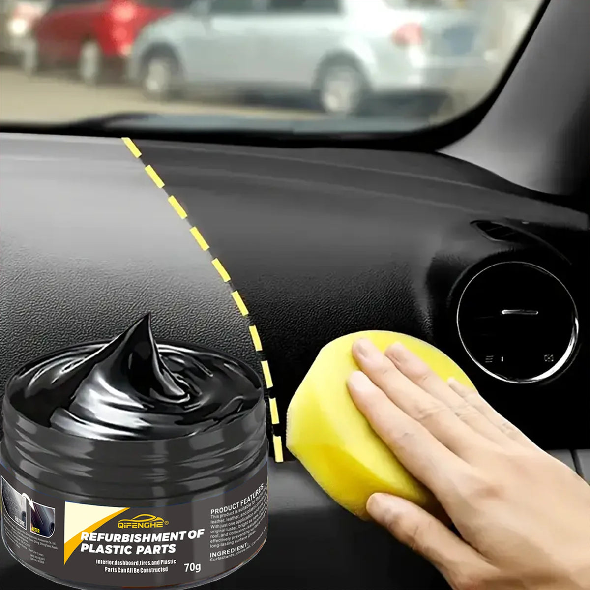 Automotive Plastic Repair Agent-Interior and Exterior Plastic Polishing Wax, Scratch R close-up view