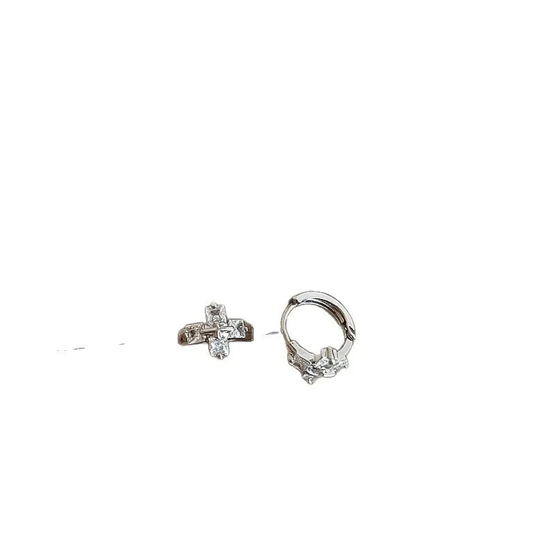 Minar Light Luxury2 Designs Full CZ Cubic Zirconia Big Small Cross Stud Earrings for Women Silver Plated Copper Daily Jewelry