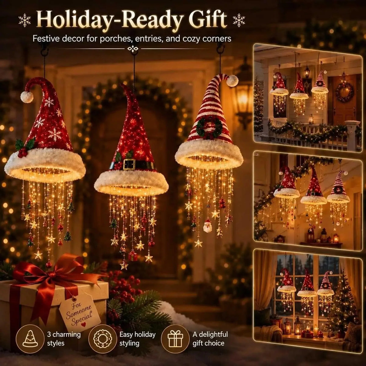 Santa Hat Chandelier with LED Lights | Christmas Hanging Decor