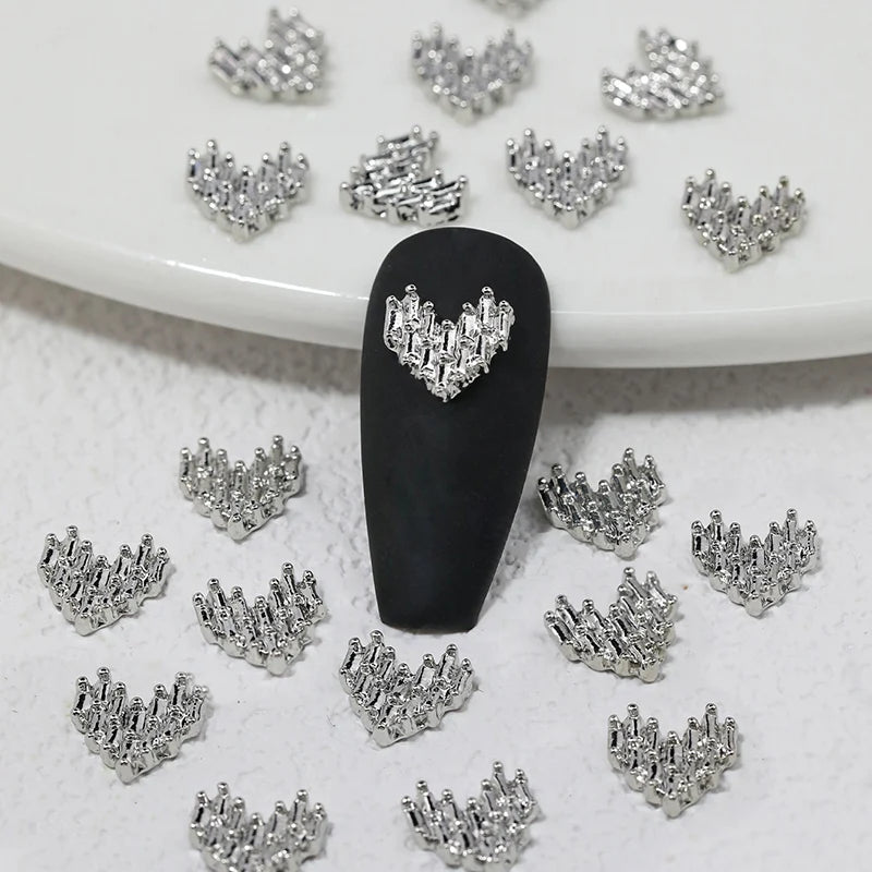 Silver Star Nail Charms With Rhinestones 3D Alloy Heart Y2K Charms For Acrylic Nails