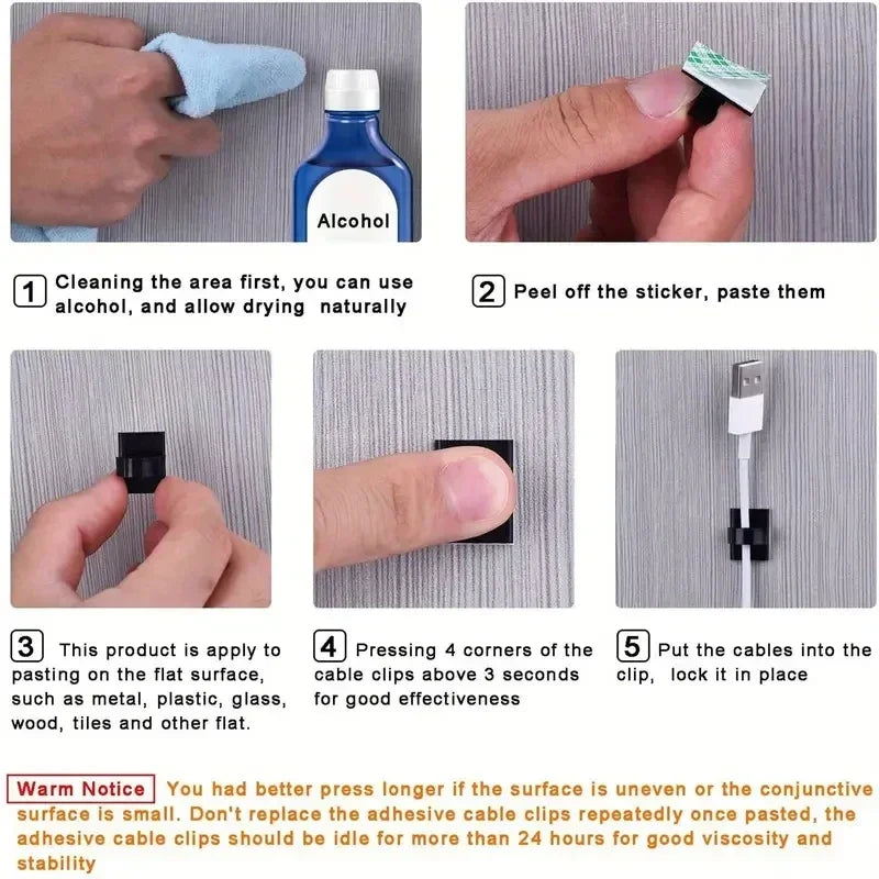 Cable Clips Wire Cable Holder Double-Sided Tape Adhesive Clamps | 100 pcs detail view