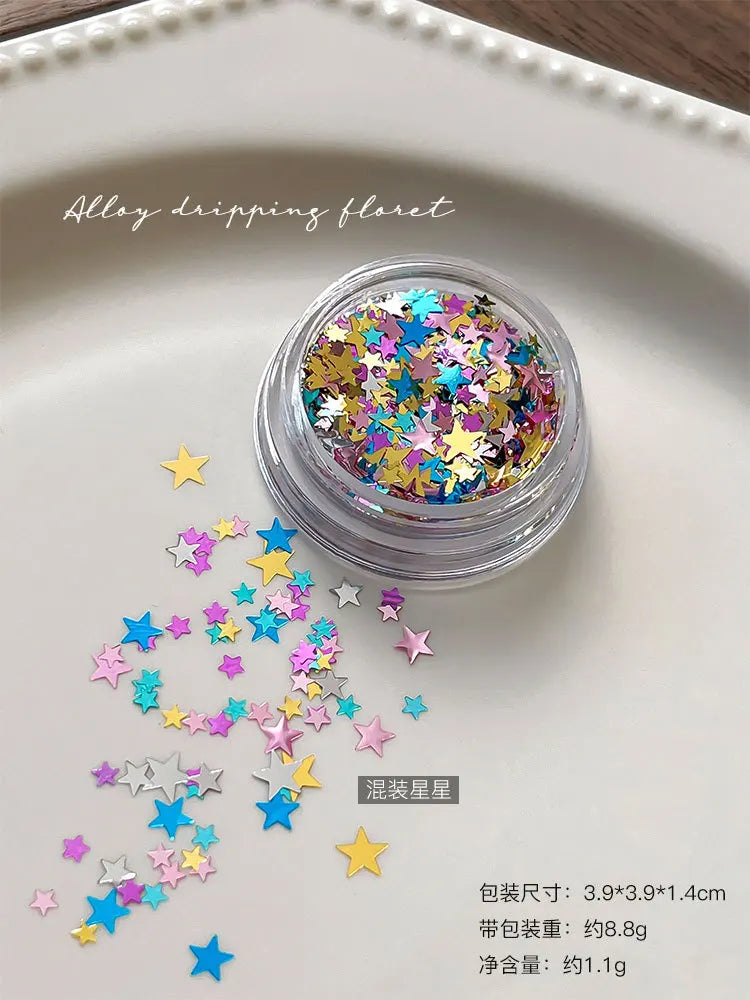 1 Box Glitter Star Nail Sequins 3D Charming Mixed Color Candy Colored Nail Flake Five-Point Star Nail Art Decor Diy Accessor