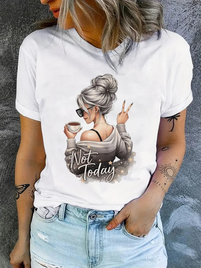 Women's Printed Short Sleeve T-Shirt Crew Neck Tee