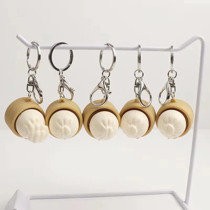 Cute Steamed Bun Squeeze Keychain Realistic Dimsum Design Soft Slow Rebound Decompression Fidget Stress Relief Toy