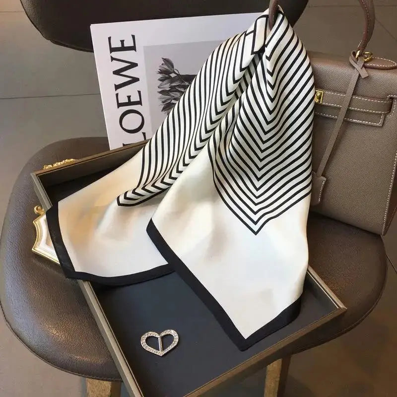 Women Korean Version of Simple Stripes Brocade Forging 70cm Small Square Scarf Scarf Hea detail view