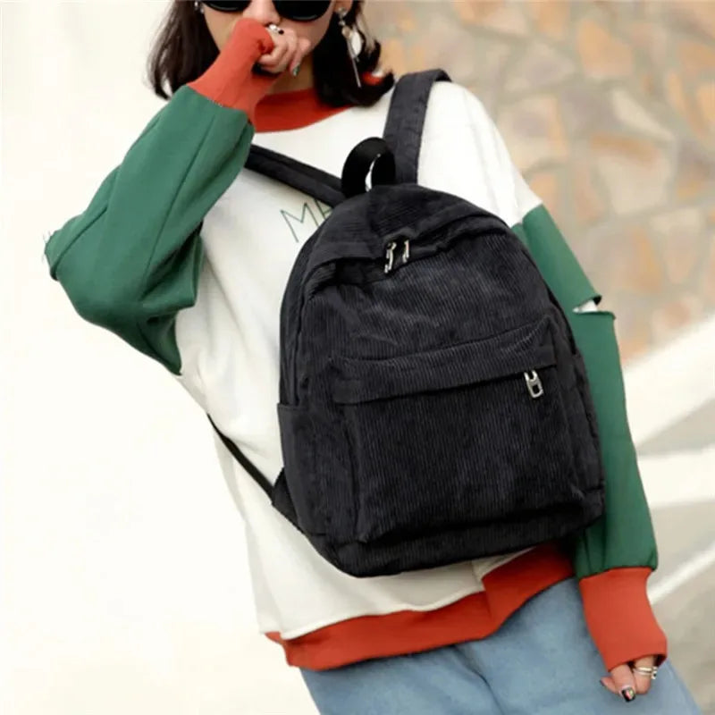 New Corduroy Men's and Women's Backpacks with College Style, Multi-purpose and Large-capacity Outdoor Trendy Student Schoolbags