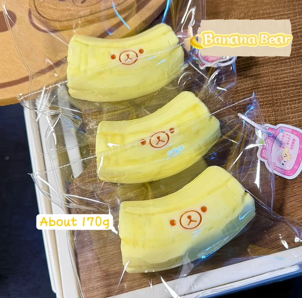 1Pc Handmade Squishy with Butter Texture - Banana Bear Shaped to Relieve Stress - Food Grade Silicone S
