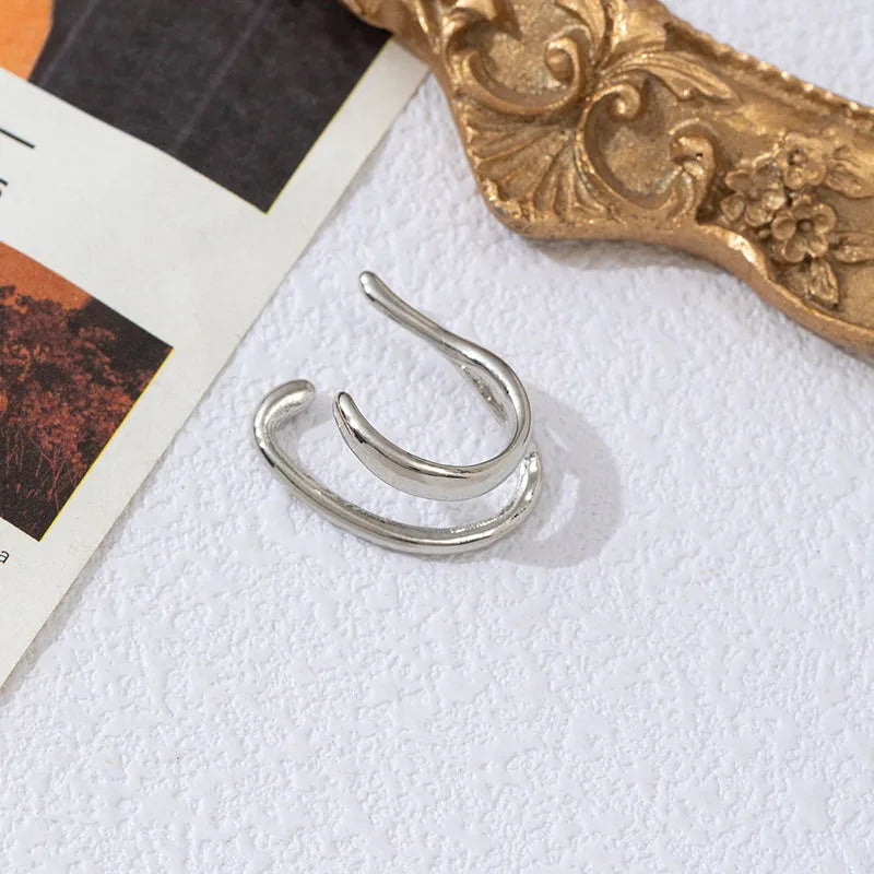 New Korean Fake Piercing Earcuff Double Circle Ear Cuff Faux Earrings for Women Man Hiphop Cuffs Earclips Accessories Gift