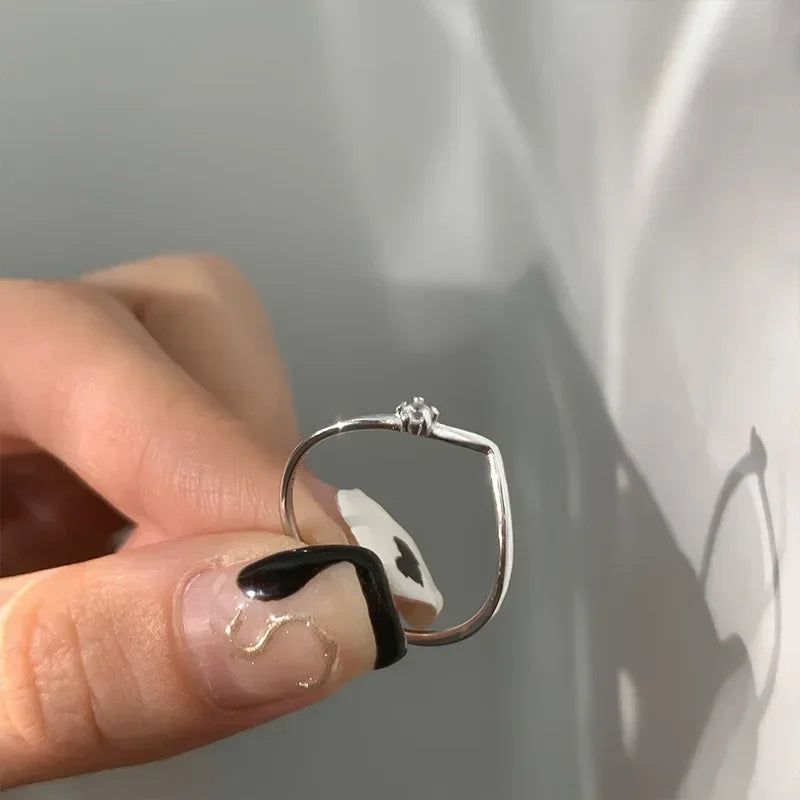 New Fashion Simple Single Circle V-shaped Thin Rings For Women Crystal Zircon Summer Open Ring Accessory Female Daily Ring Gifts