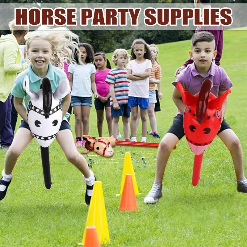 Inflatable Horse Head Stick Toy Blow Up Pony Halloween Party