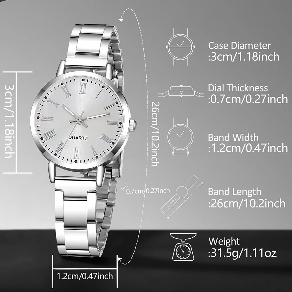 4Pcs/Set Unisex Jewelry Watches Women's Wristwatch Accessories Silver Trendy Fashio additional angle