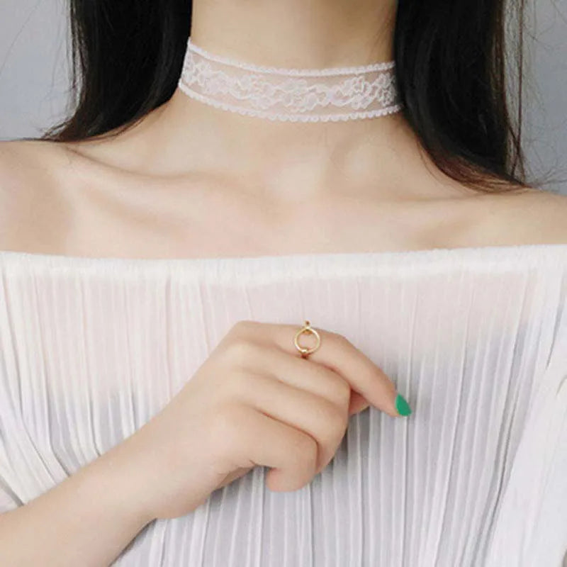 Short Lace Choker Necklace for Women Black White lifestyle view
