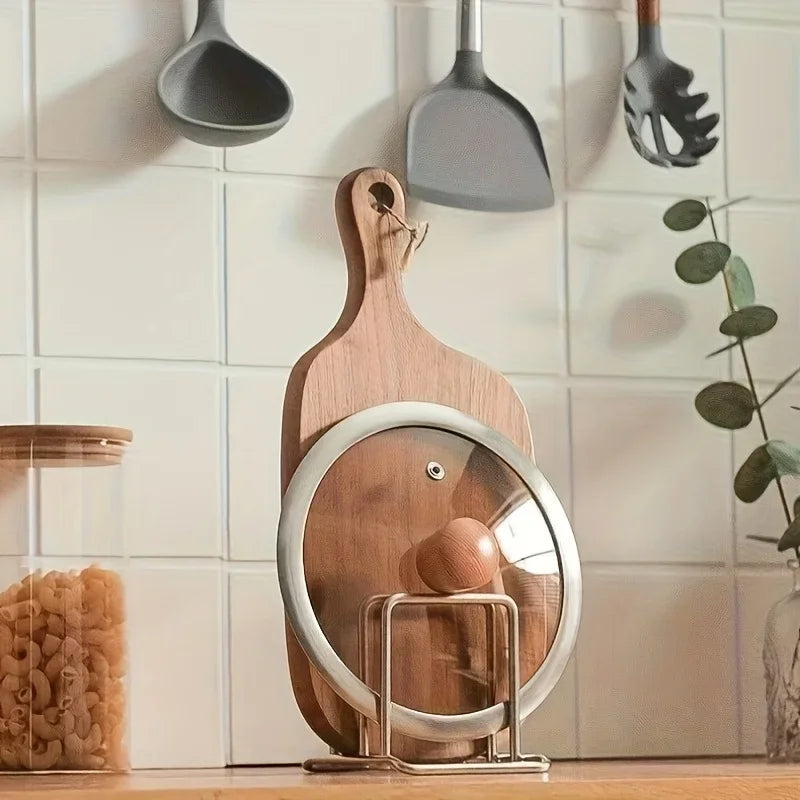 Stainless Steel Pot Lid and Cutting Board Countertop Rack