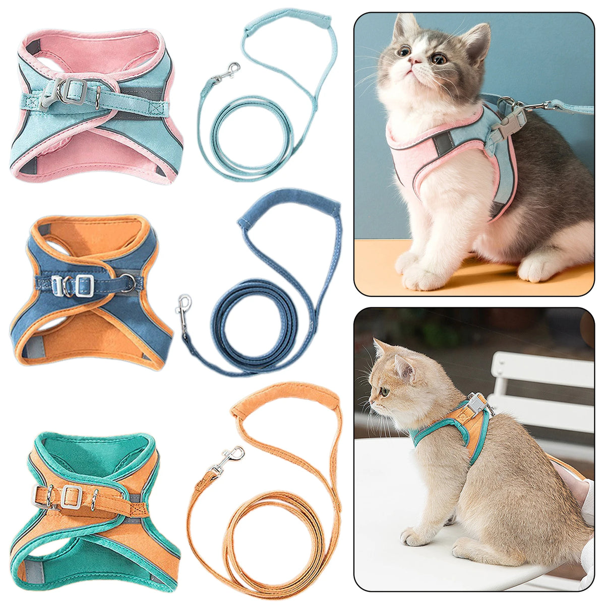 Cat Dog Harness Leash Reflective Pet Vest Harness With Anti-Escape Design Soft With Leads For Outdoor Walking Pet Accessories