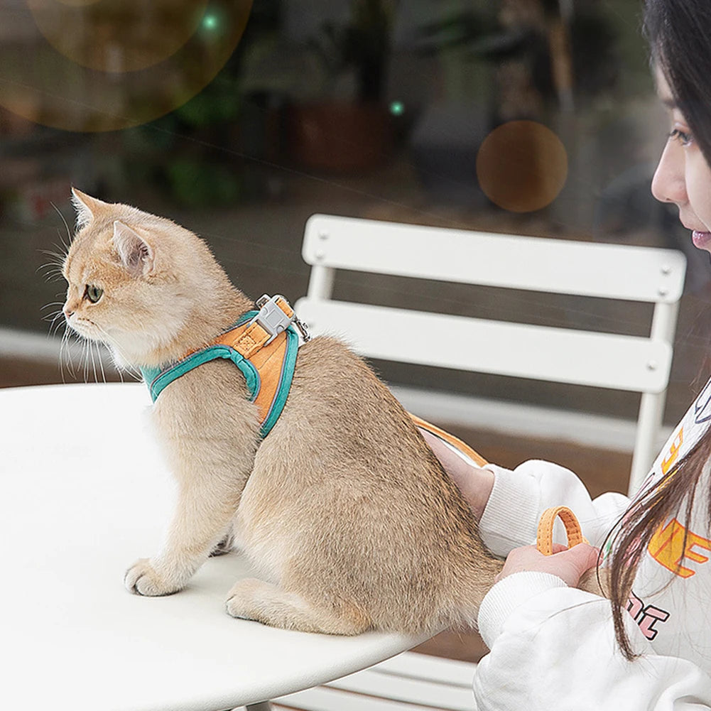 Cat Dog Harness Leash Reflective Pet Vest Harness With Anti-Escape Design Soft With Leads For Outdoor Walking Pet Accessories