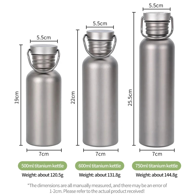 Titanium Water Bottle 600ml 750ml Outdoor Camping Hiking Cycling