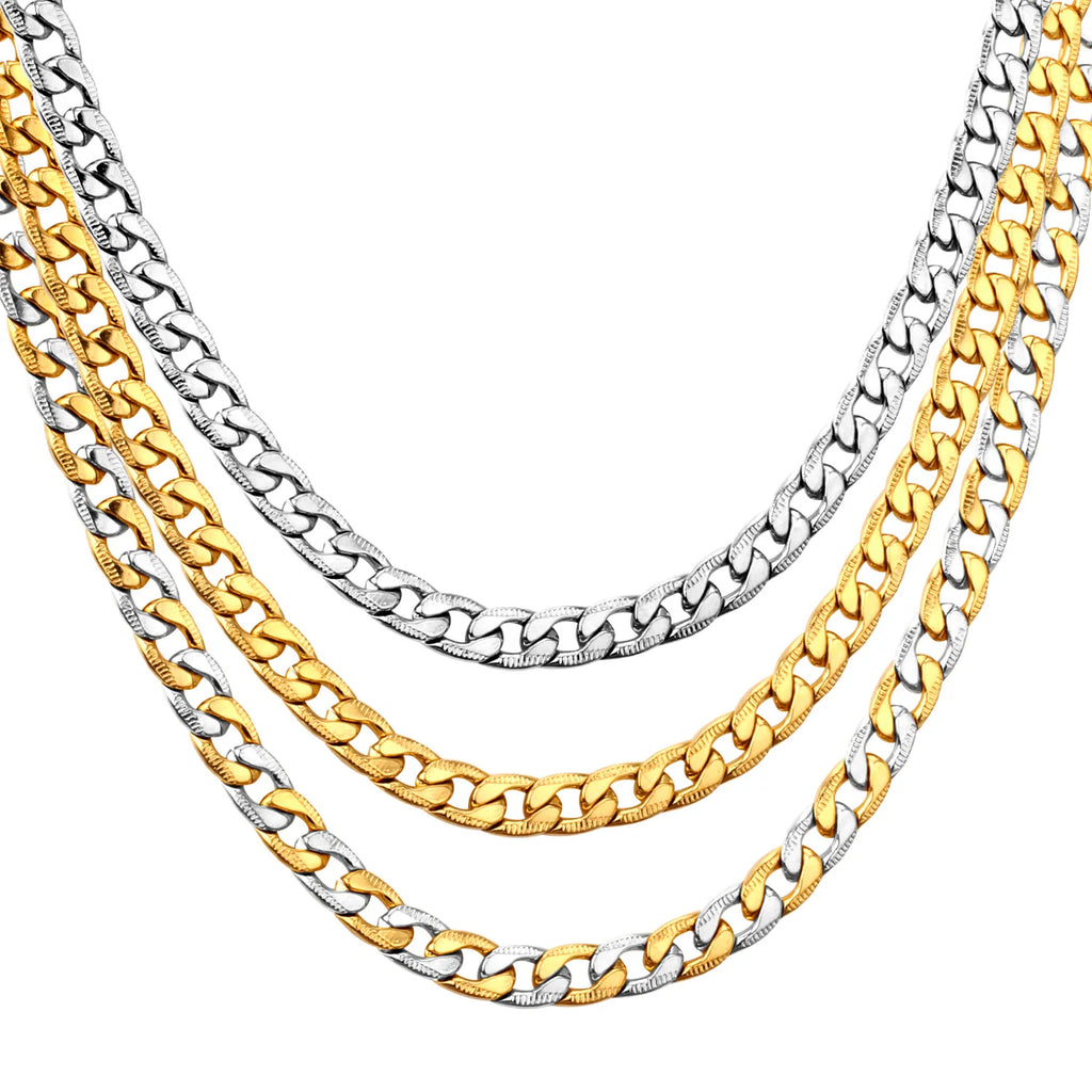 LUXUSTEEL 6/8/10mm Stainless Steel Mixed Color Necklace For Women Men Curb Cuban Chai alternate view